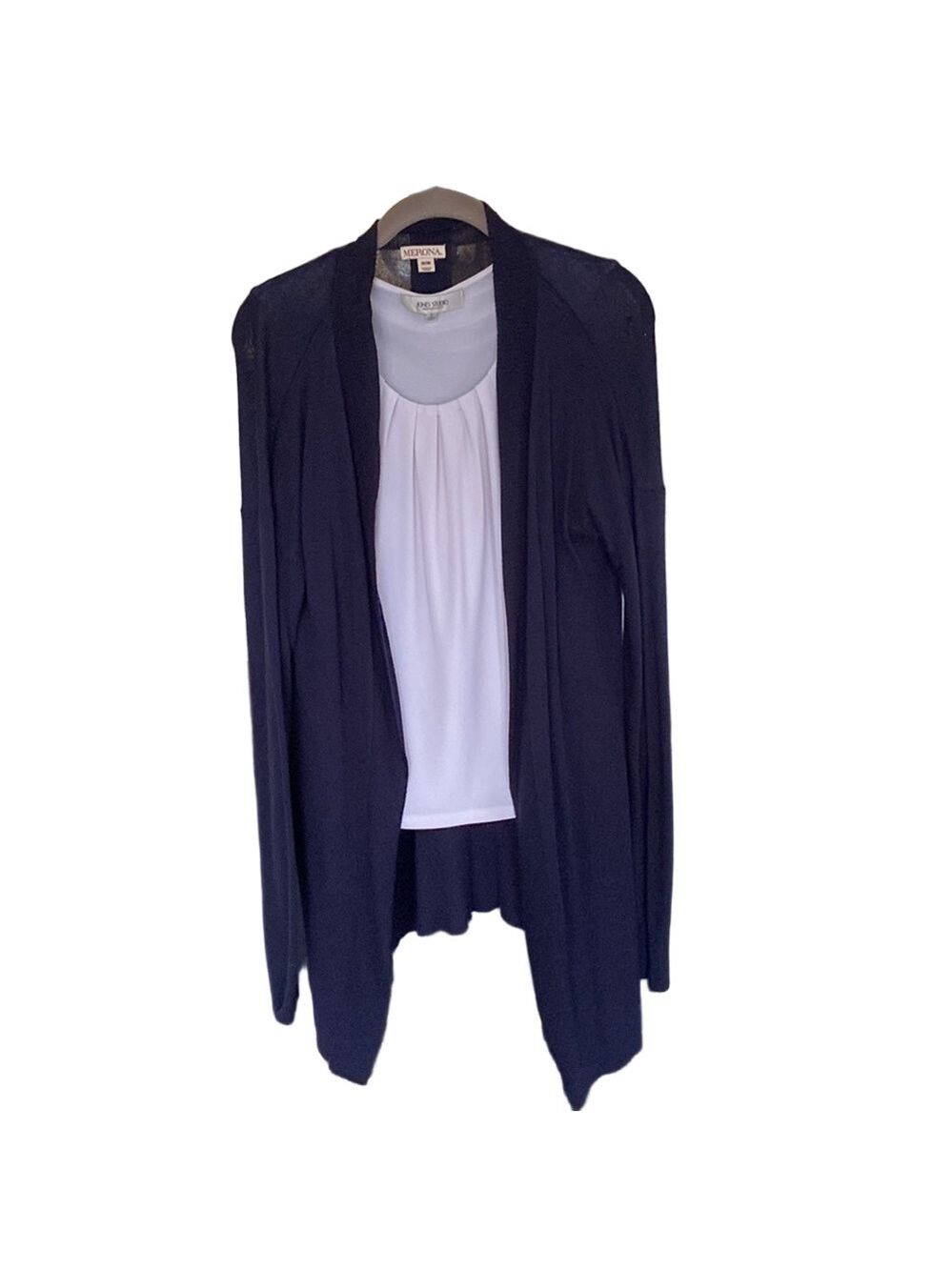 Long Open Front Navy Cardigan Open Size Medium